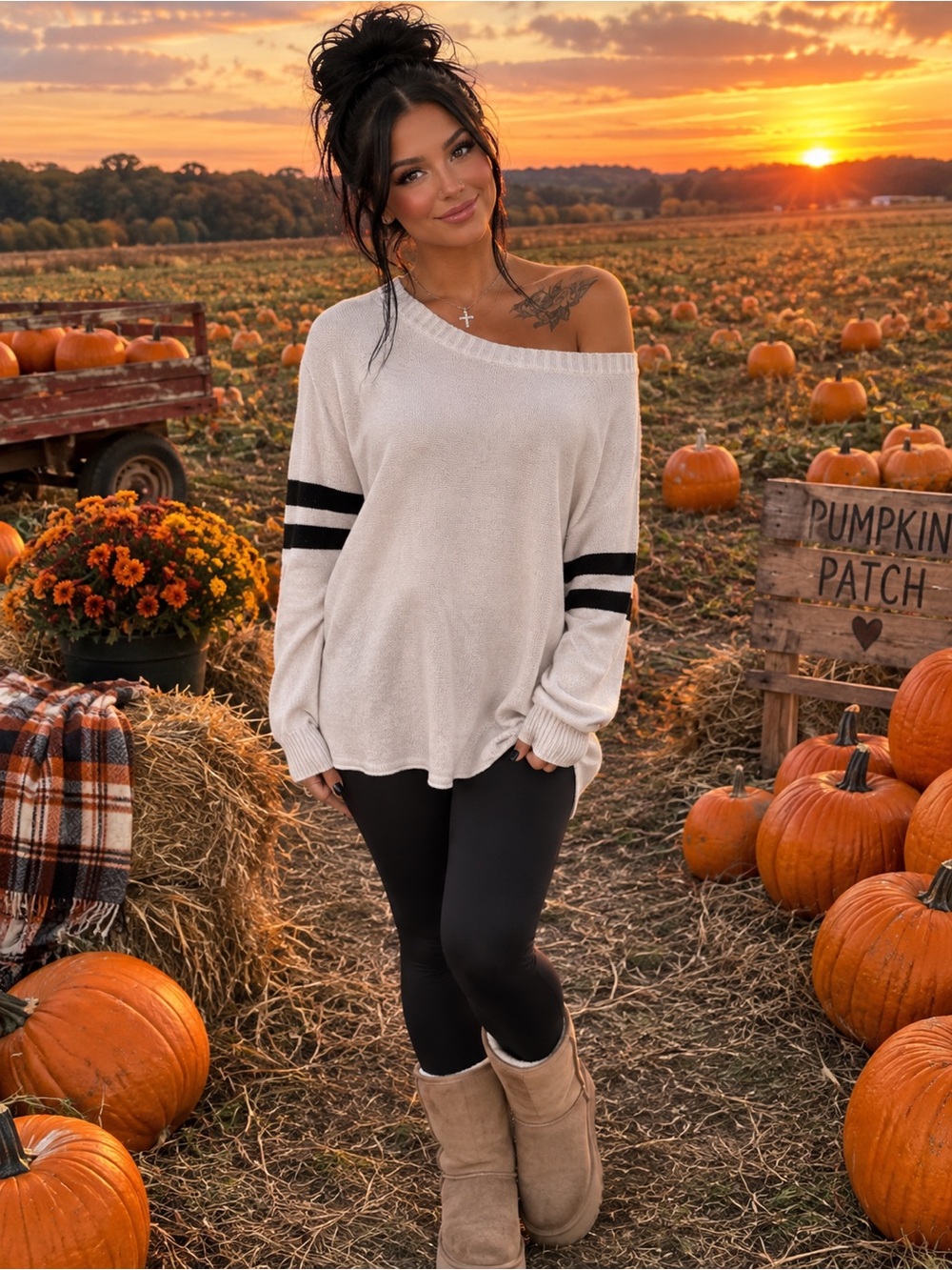 Hollister Women's Sweater in Cream with Black Stripes